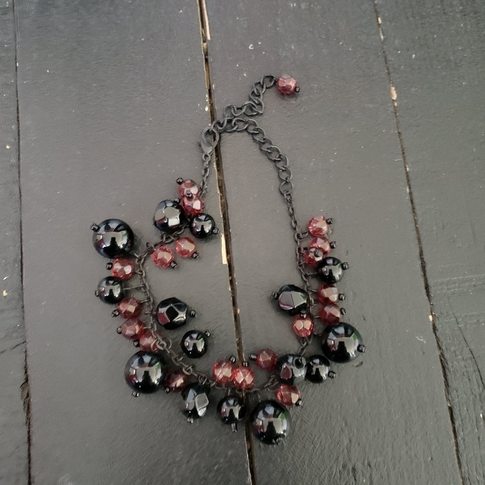 Black and Red Beaded Dangle Bracelet Statement Jewelry Women's